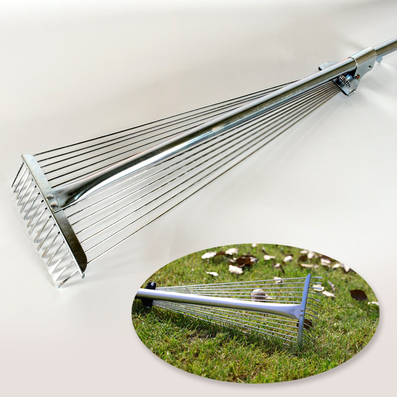 7599 115-152 CM Rake for Gardening, Stainless Steel Telescopic Garden Rake for Quick Clean Up of Lawn and Yard, Adjustable Rake Claws Spacing Garden Broom with Long Handle for Clean Leaves (MOQ :- 2 pc) 7599 115-152 CM Rake for Gardening, Stainless Steel Telescopic Garden Rake for Quick Clean Up of Lawn and Yard, Adjustable Rake Claws Spacing Garden Broom with Long Handle for Clean Leaves (MOQ :- 2 pc)